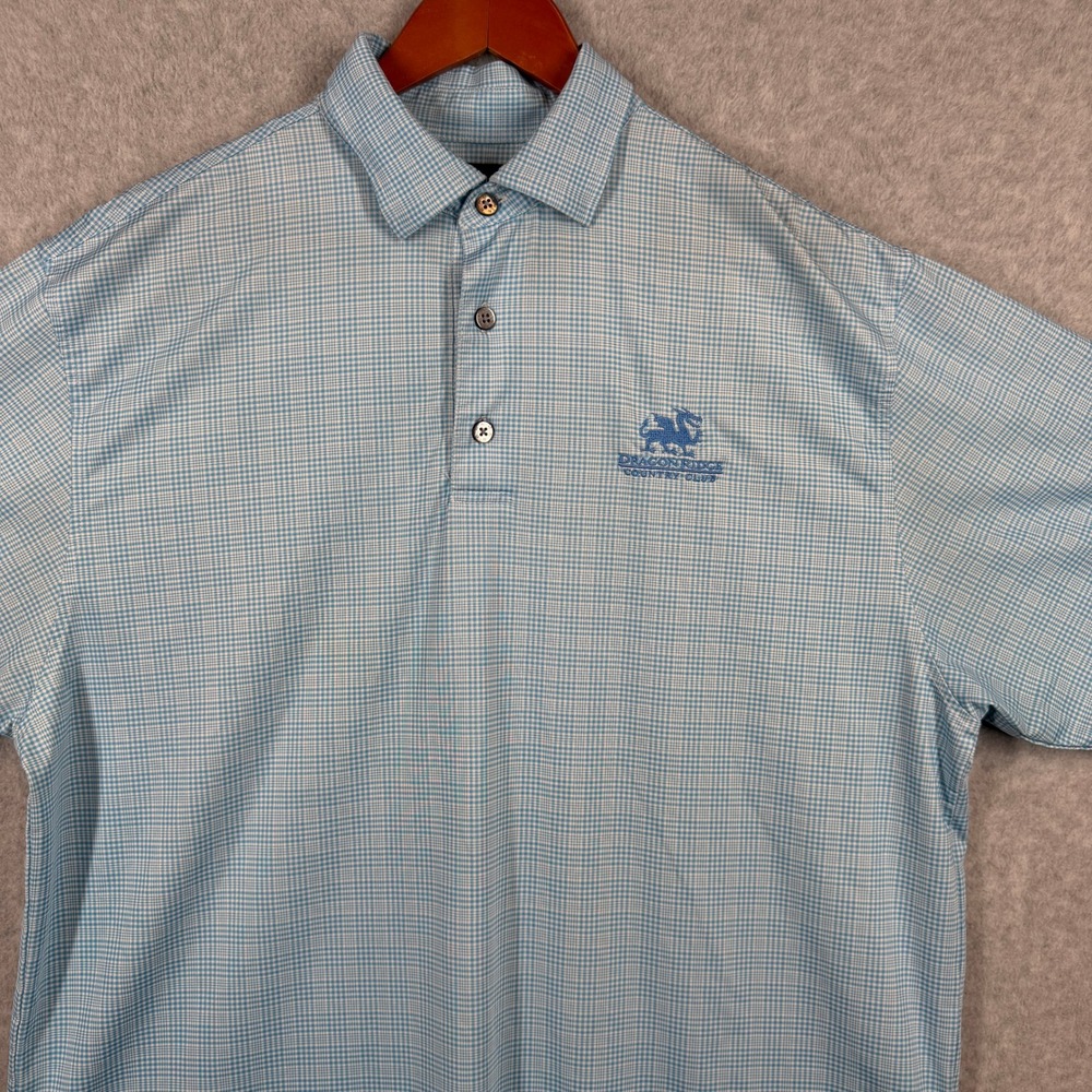 FootJoy Polo Shirt Men Large Blue DragonRidge Country Club Micro-Check Stretch